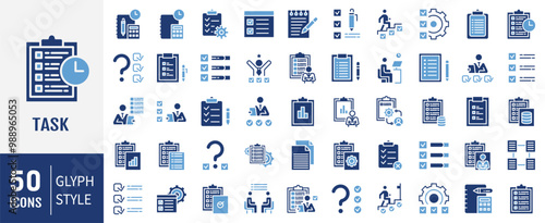 Task icon collection set. Containing clipboard, checklist, report, survey or agreement editable stroke icon. Simple flat vector illustration