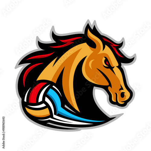 Horse head sports mascot wearing a volleyball uniform logo illustration