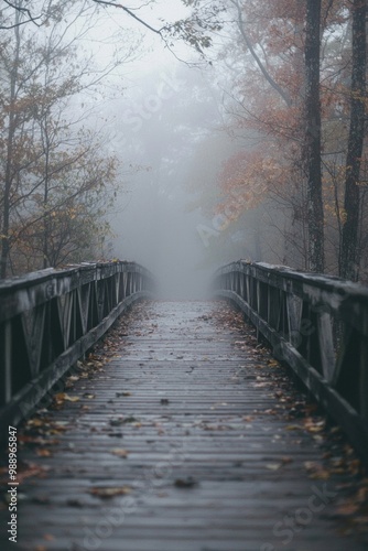 A fog-covered bridge that fades into the distance, symbolizing uncertainty or the unknown in one's mental journey 