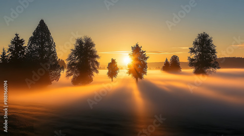 sunset in the fog