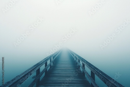 A fog-covered bridge that fades into the distance, symbolizing uncertainty or the unknown in one's mental journey 