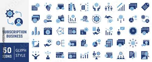 Subscription business icon collection. Containing renewal, membership, billing icon. Simple flat vector.