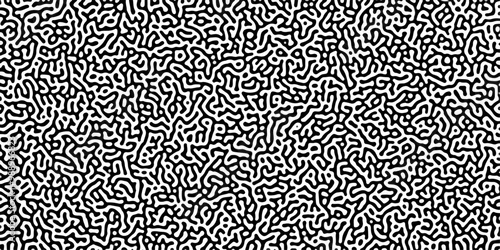 Turing reaction diffusion monochrome seamless pattern with chaotic motion .Linear design with biological shapes. Organic lines in memphis. abstract turing organic wallpaper background .	
