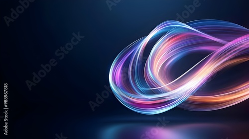 Anamorphic lens, readout, and spinning purple light in the shape of a curved flow line on a black background