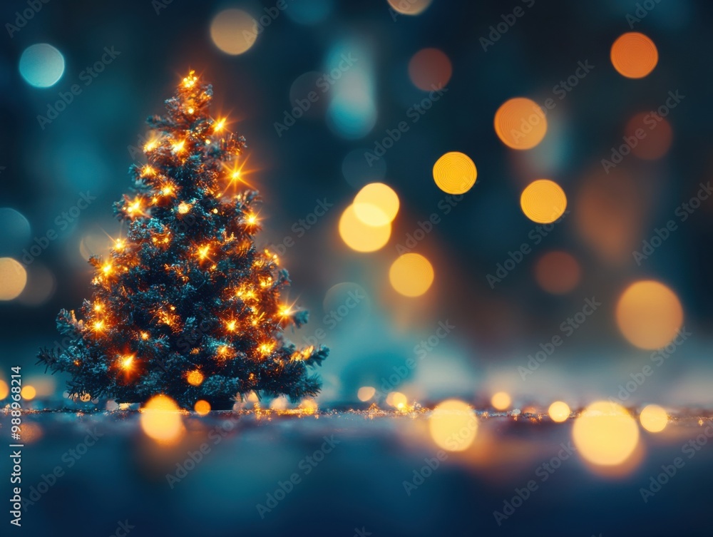 Glowing Christmas Tree with Festive Lights Having Copy Space Xmas Background Glowing Christmas Tree with Festive Lights Having Copy Space Xmas Background
