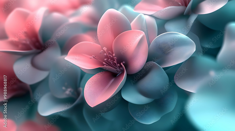 Close Up View of Delicate Pink and Blue Flowers Close Up View of Delicate Pink and Blue Flowers