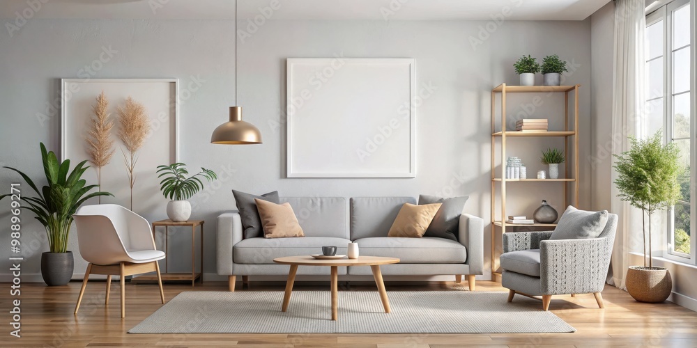of a mock-up poster in a Scandinavian living room of a mock-up poster in a Scandinavian living room