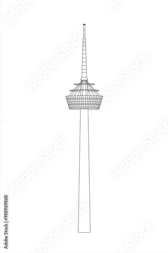 Line illustration of the Colonius telecommunications tower in Cologne, Germany