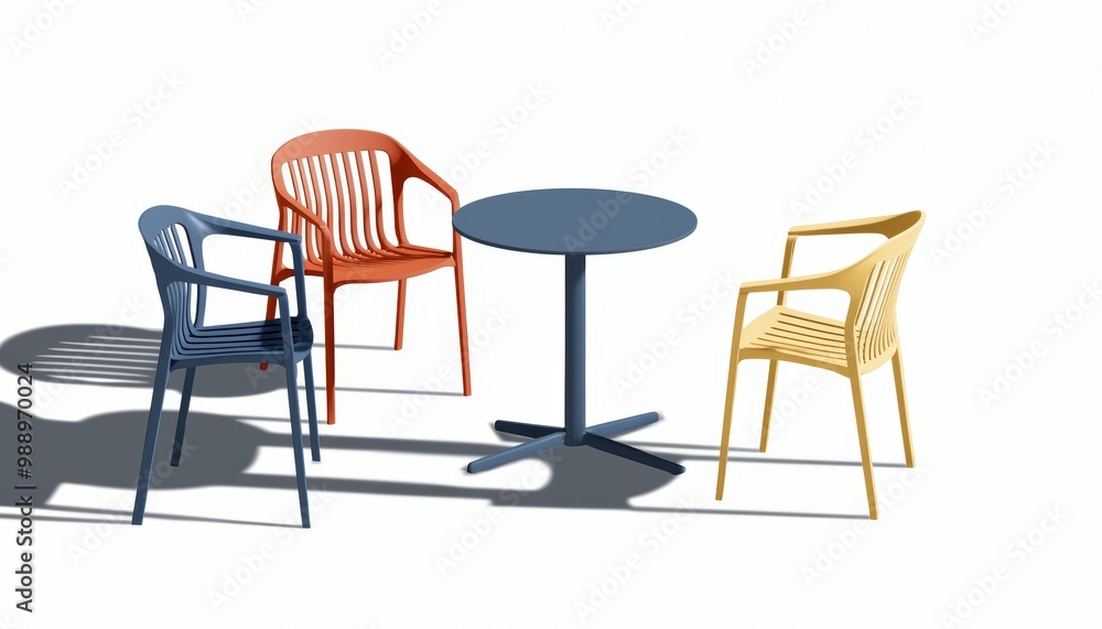 Fototapeta premium An outdoor cafe with sustainable furniture made from recycled plastic and metal