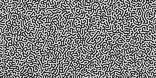 Turing reaction diffusion monochrome seamless pattern with chaotic motion .Linear design with biological shapes. Organic lines in memphis. abstract turing organic wallpaper background .	