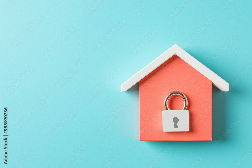Home Security Concept with Padlock on House Model Home Security Concept with Padlock on House Model