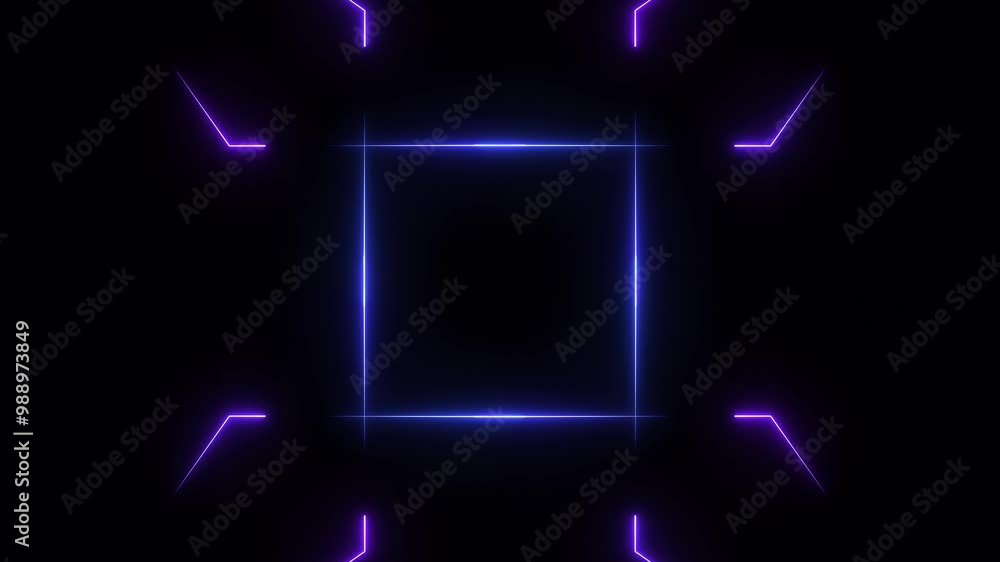 Glowing neon square frame animation and seamless loop background. Glowing neon square frame animation and seamless loop background.