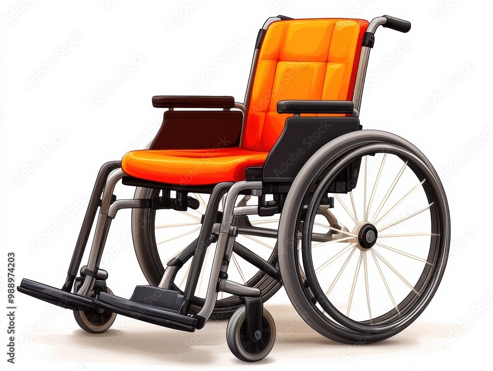 Fototapeta premium Orange wheelchair on a white isolated background