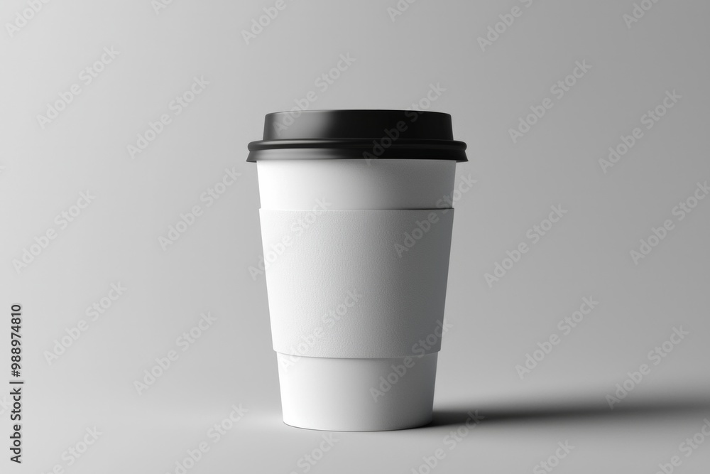 A mockup of a coffee cup with a blank sleeve on a clean background A mockup of a coffee cup with a blank sleeve on a clean background
