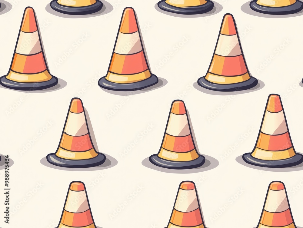 Pattern of colorful traffic cones on a light background. Pattern of colorful traffic cones on a light background.