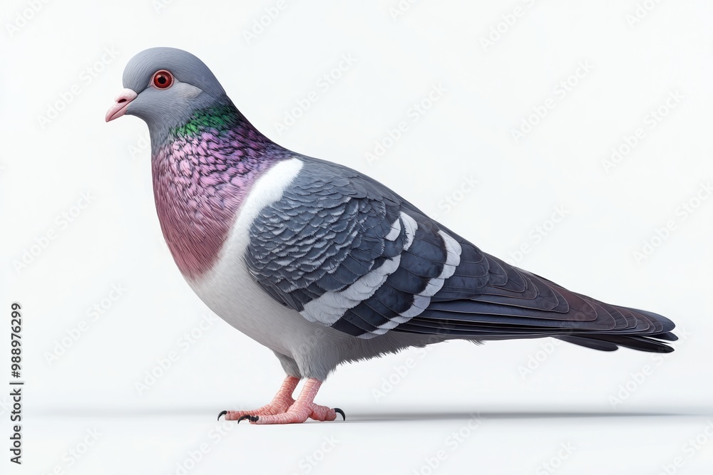 Pigeon standing, detailed feathers on a white isolated background. Pigeon standing, detailed feathers on a white isolated background.