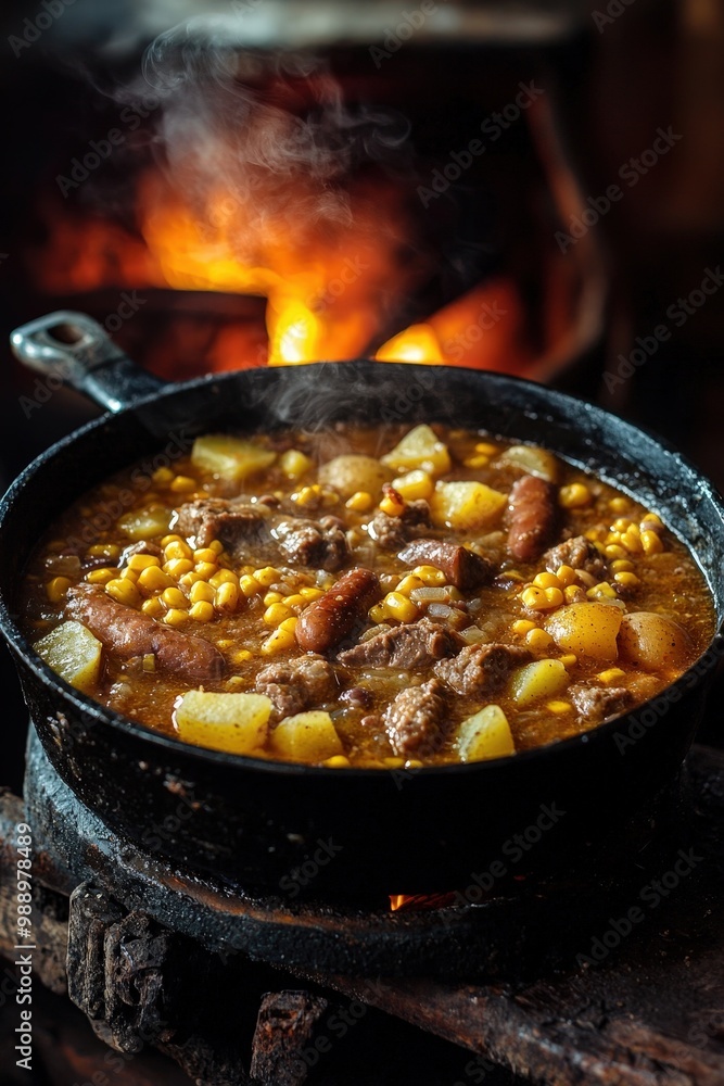 Traditional Argentinian Locro - Hearty Stew With Corn, Beans, Potatoes, Pork, and Sausage for National Holidays Celebration Traditional Argentinian Locro - Hearty Stew With Corn, Beans, Potatoes, Pork, and Sausage for National Holidays Celebration
