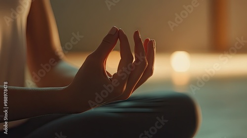 Wallpaper Mural A close-up of a womans hands in a mudra pose while she meditates in a quiet yoga studio with soft natural light. Torontodigital.ca