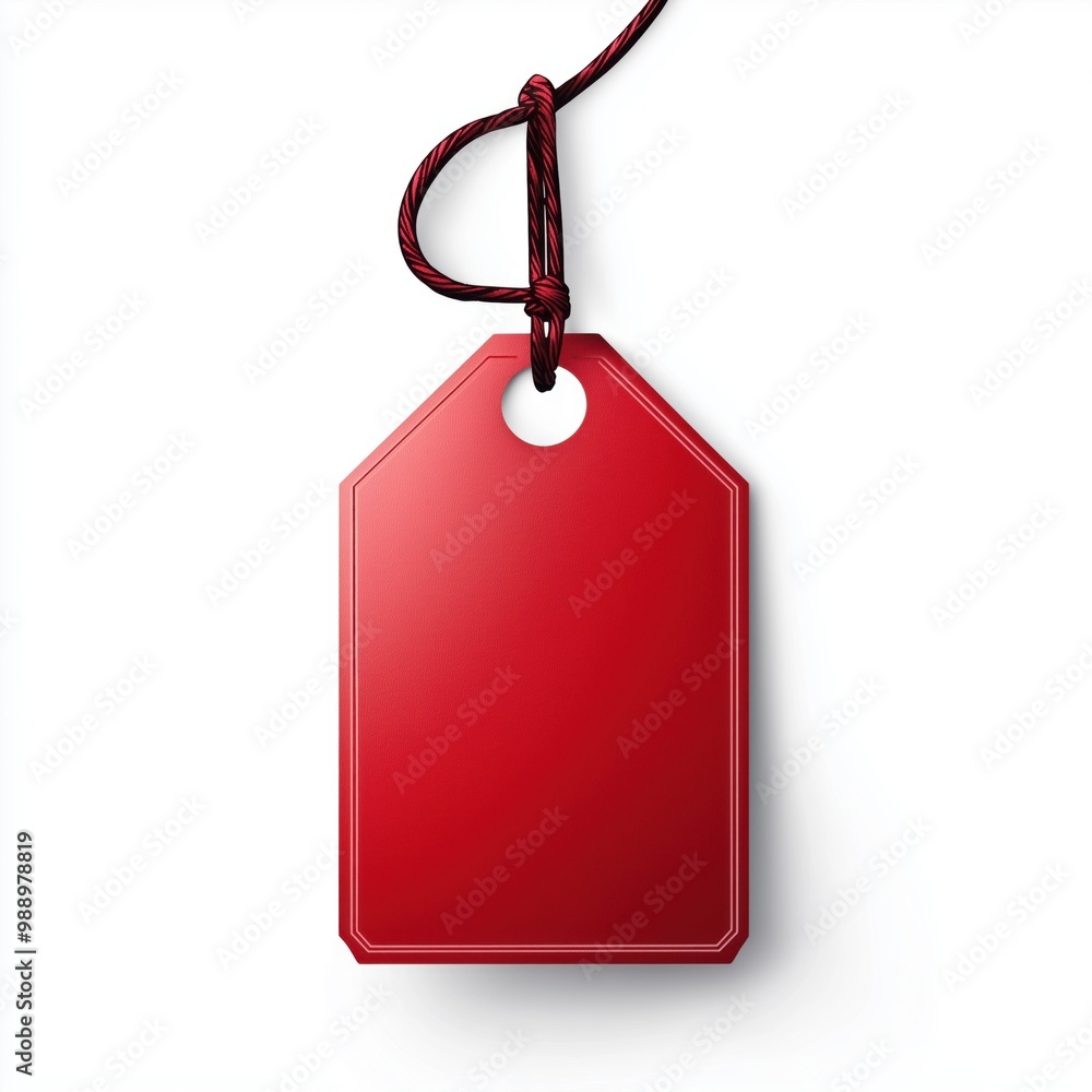 Fototapeta premium Red tag with string, white isolate background