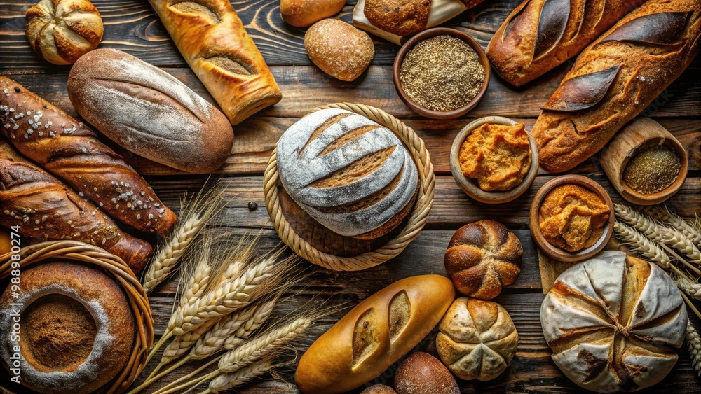 Assortment of various fresh and delicious artisan breads