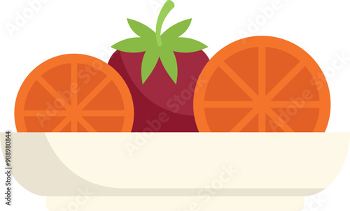 Plate presenting sliced orange fruit and tomato for a healthy breakfast, promoting a nutritious and delicious start to the day