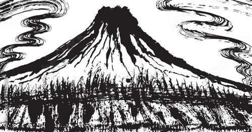 富士山　手書きの毛筆イラスト