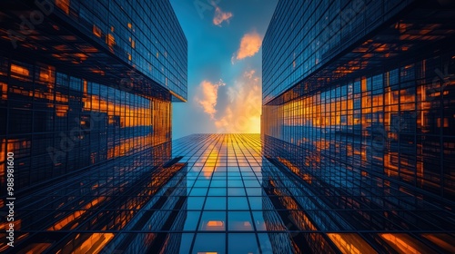 Wallpaper Mural  lowangle view of sleek glass skyscrapers reflecting clouds and sunlight Torontodigital.ca