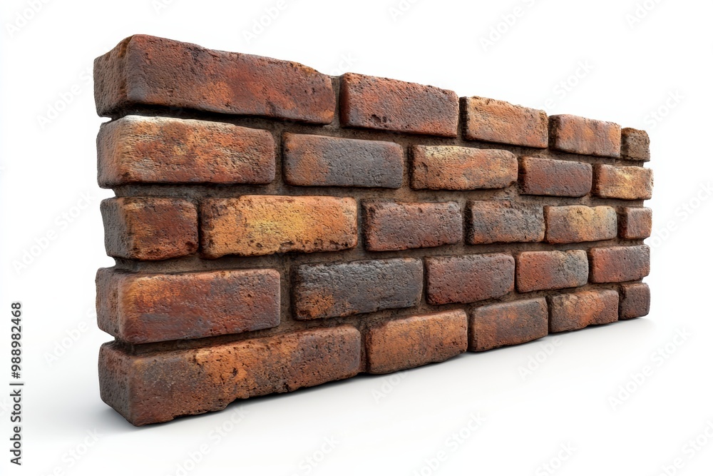 Rustic brick wall, textured surface on white isolated background. Rustic brick wall, textured surface on white isolated background.