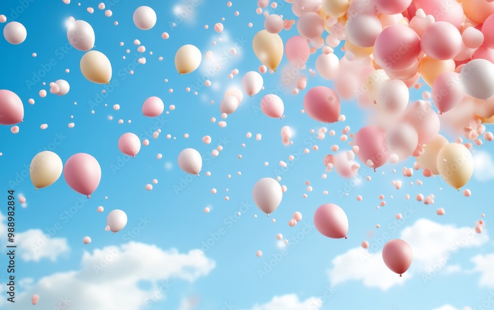 Colorful balloons floating in a bright blue sky Colorful balloons floating in a bright blue sky