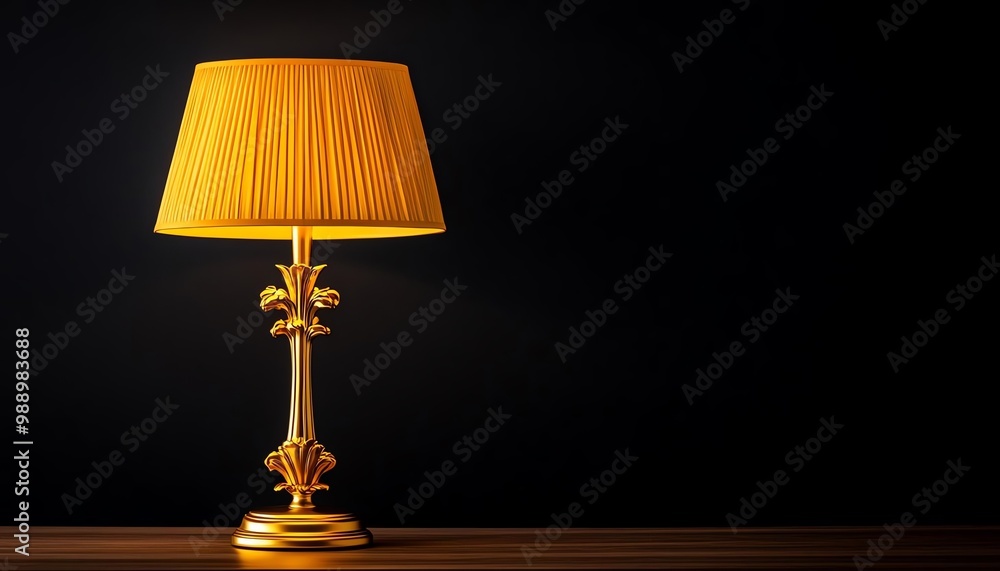 Elegant lamp on table against black background. Elegant lamp on table against black background.