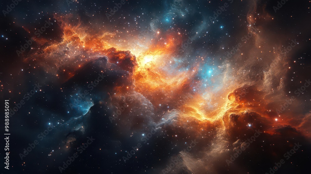 Fototapeta premium cosmic symphony of musical notes and instruments floating in a nebulafilled space with swirling galaxies and stardust creating a mesmerizing celestial composition