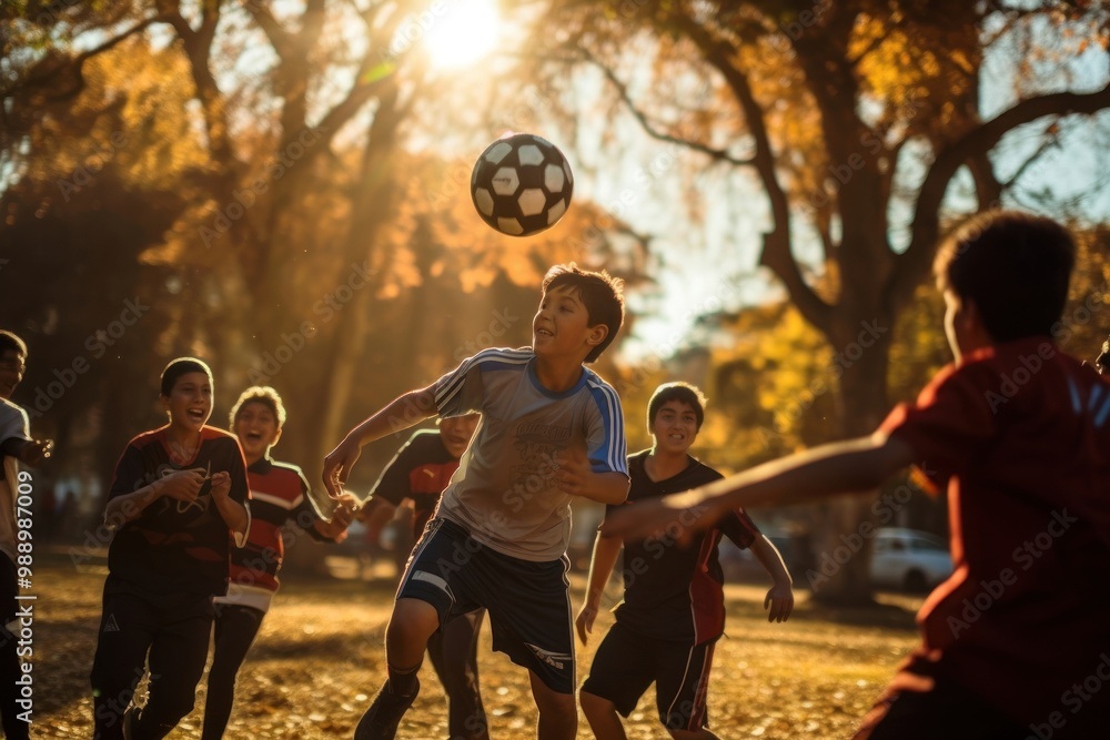 Fototapeta premium Football sports child togetherness.