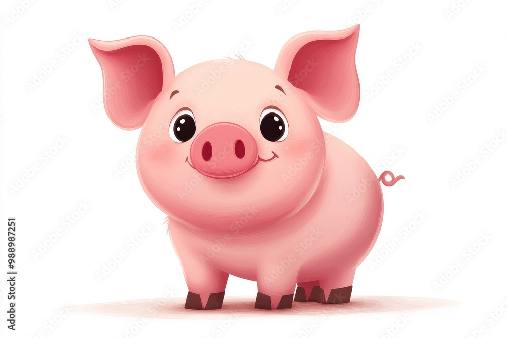 Cute pink piglet standing and smiling on white background Cute pink piglet standing and smiling on white background