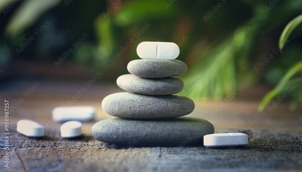 Medicine pills stacked in balance, tranquility and meditation. Zen background Medicine pills stacked in balance, tranquility and meditation. Zen background
