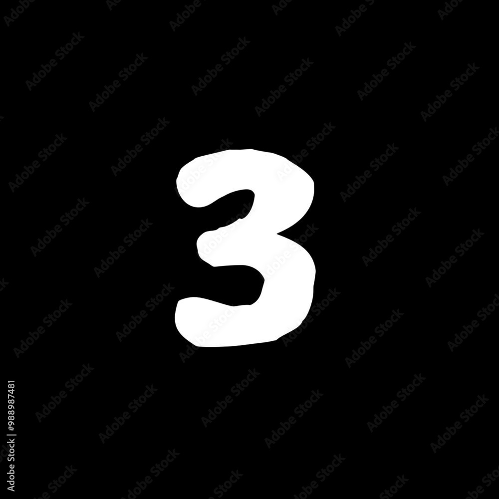 Animated White number three on black background. Animated White number three on black background.