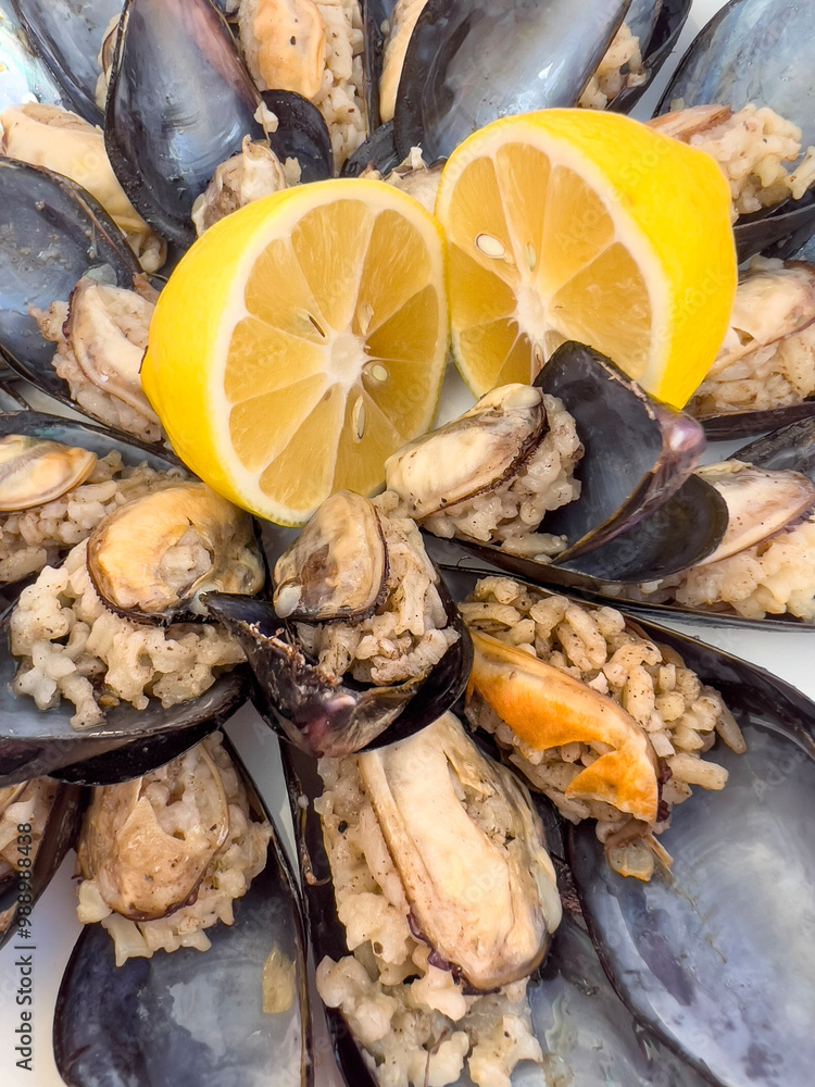 Turkish Street Food Stuffed Mussels with rice Turkish Street Food Stuffed Mussels with rice