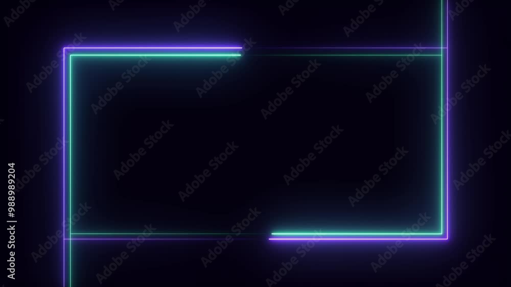 Neon light rectangle, seamless loop. Abstract neon glowing line frame. Neon light rectangle, seamless loop. Abstract neon glowing line frame.