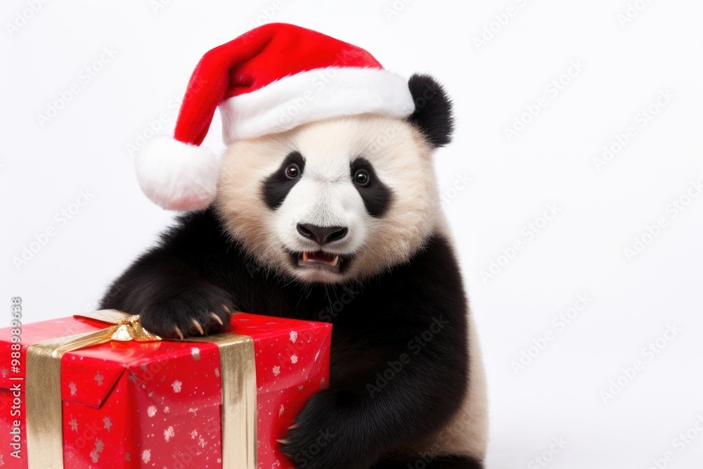 Panda wearing christmas hat portrait costume mammal. Panda wearing christmas hat portrait costume mammal.