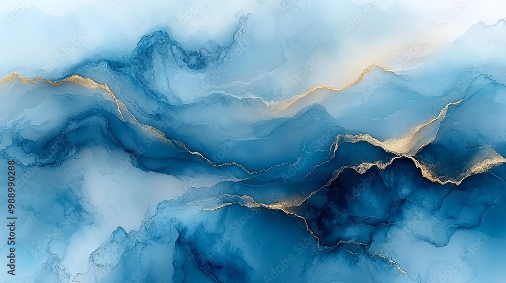 Abstract Fluid Art with Swirling Blue and Golden Hues Abstract Fluid Art with Swirling Blue and Golden Hues