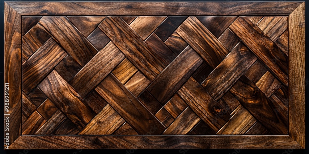 A Dark Wood Panel With Intricate Diagonal Interlacing Pattern A Dark Wood Panel With Intricate Diagonal Interlacing Pattern