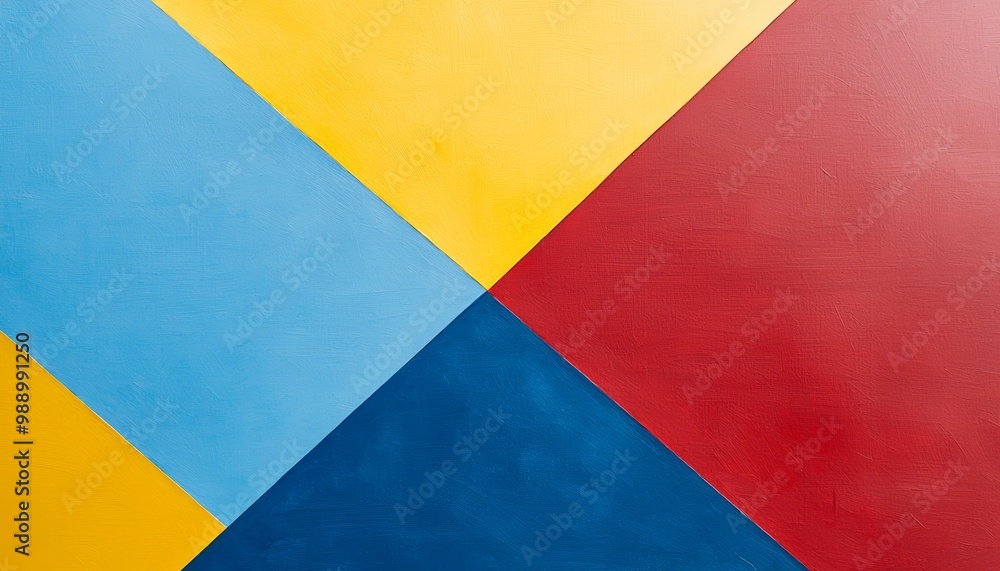 A geometric abstract painting with a bold palette of primary colors A geometric abstract painting with a bold palette of primary colors