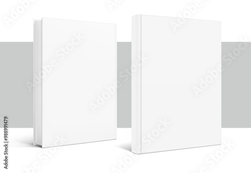 Blank hardcover book mockups. Vector illustration isolated on white background. It can be used for promo, catalogs, brochures, magazines, etc. Ready for your design. EPS10.	