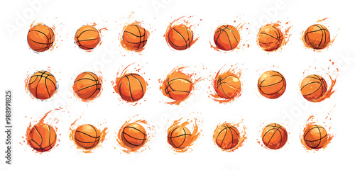 Fire tail basketball ball cartoon vector set. Flame fireball blazing fly soar dynamic burst comet meteor burning scorching splashes trail orange speed hot sport orb tournament isolated icons