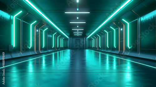 Futuristic Neon Corridor 3D Illustration