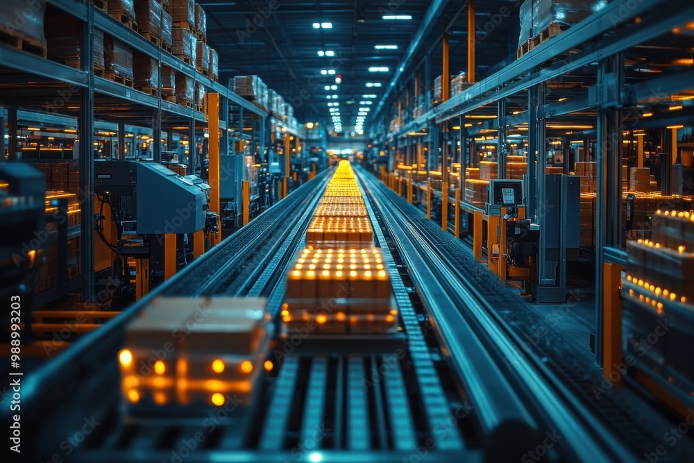 Conveyor Belt System in a Modern Warehouse Conveyor Belt System in a Modern Warehouse