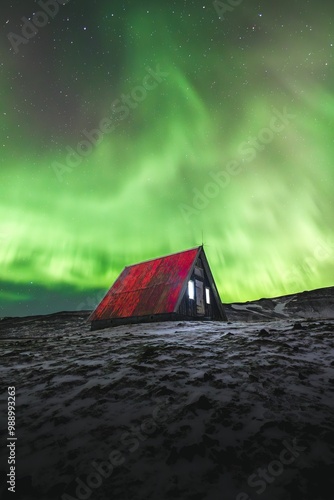 Cabin under Northern Lights