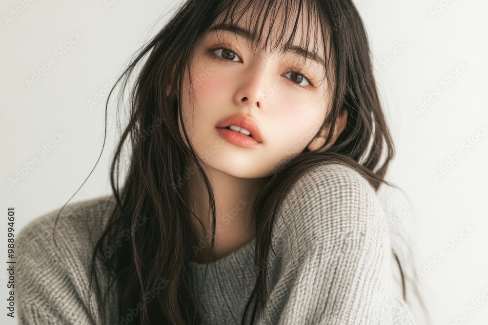 Beautiful Japanese woman posing for photos in a room. Beautiful Japanese woman posing for photos in a room.