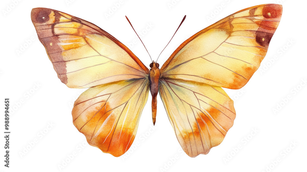 Fototapeta premium A beautiful yellow and black butterfly isolated on a white background, showcasing its colorful wings in a close-up view