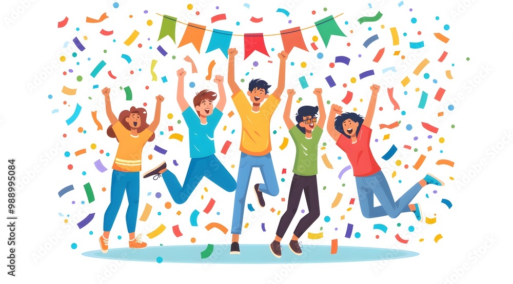 Winning Connections: Diverse Group Celebrating Milestones and Triumph in Business Illustration