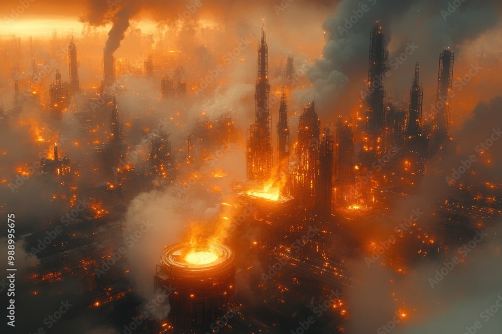 Obraz premium Burning Cityscape: An Apocalyptic Vision